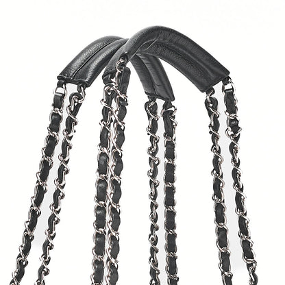 CHANEL Caviar Skin Matelasse DekaCoco Mark Chain Tote Bag Black Silver-Tone Hardware, Pre-Owned