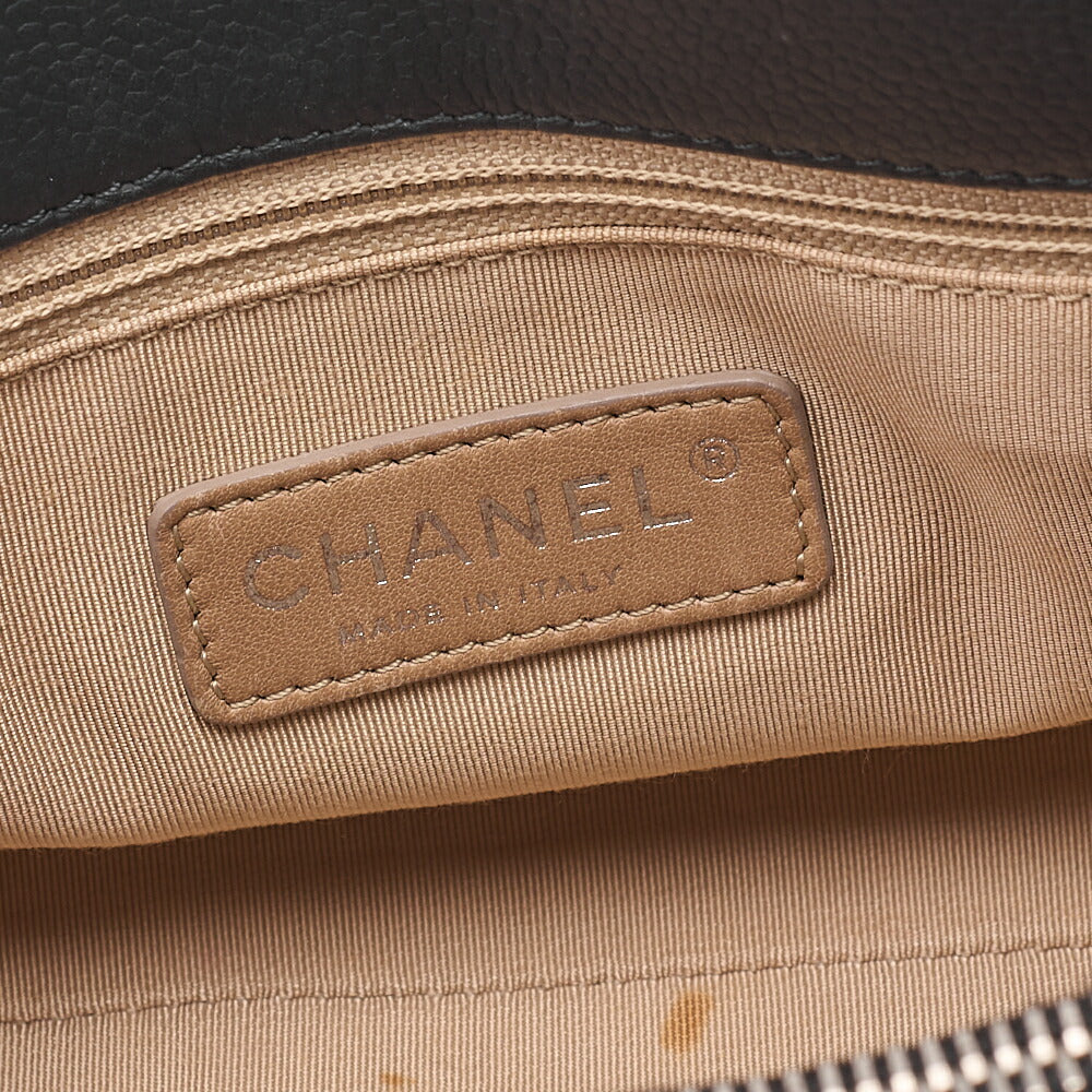CHANEL Caviar Skin Matelasse DekaCoco Mark Chain Tote Bag Black Silver-Tone Hardware, Pre-Owned