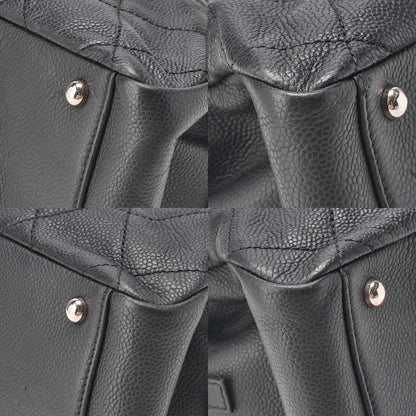 CHANEL Caviar Skin Matelasse DekaCoco Mark Chain Tote Bag Black Silver-Tone Hardware, Pre-Owned