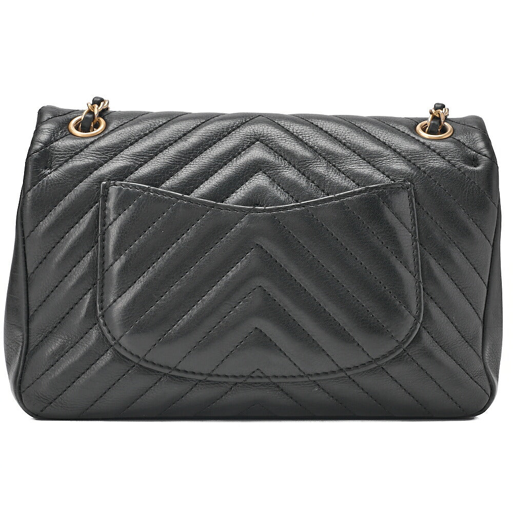 CHANEL Lambskin V-Stitch Turn Lock Chain Shoulder Black Gold-Tone Hardware, Pre-Owned