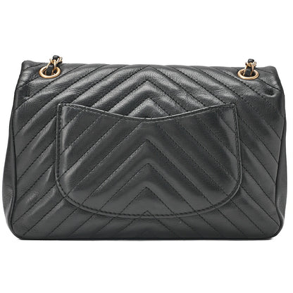 CHANEL Lambskin V-Stitch Turn Lock Chain Shoulder Black Gold-Tone Hardware, Pre-Owned