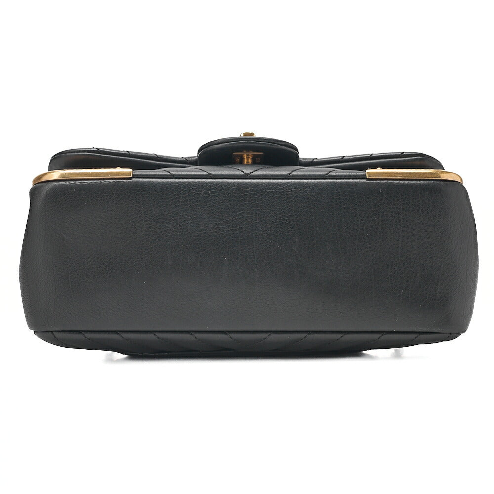 CHANEL Lambskin V-Stitch Turn Lock Chain Shoulder Black Gold-Tone Hardware, Pre-Owned