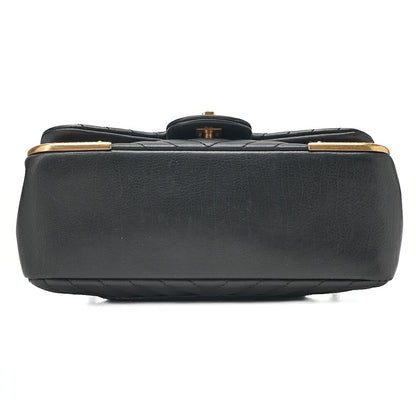 CHANEL Lambskin V-Stitch Turn Lock Chain Shoulder Black Gold-Tone Hardware, Pre-Owned