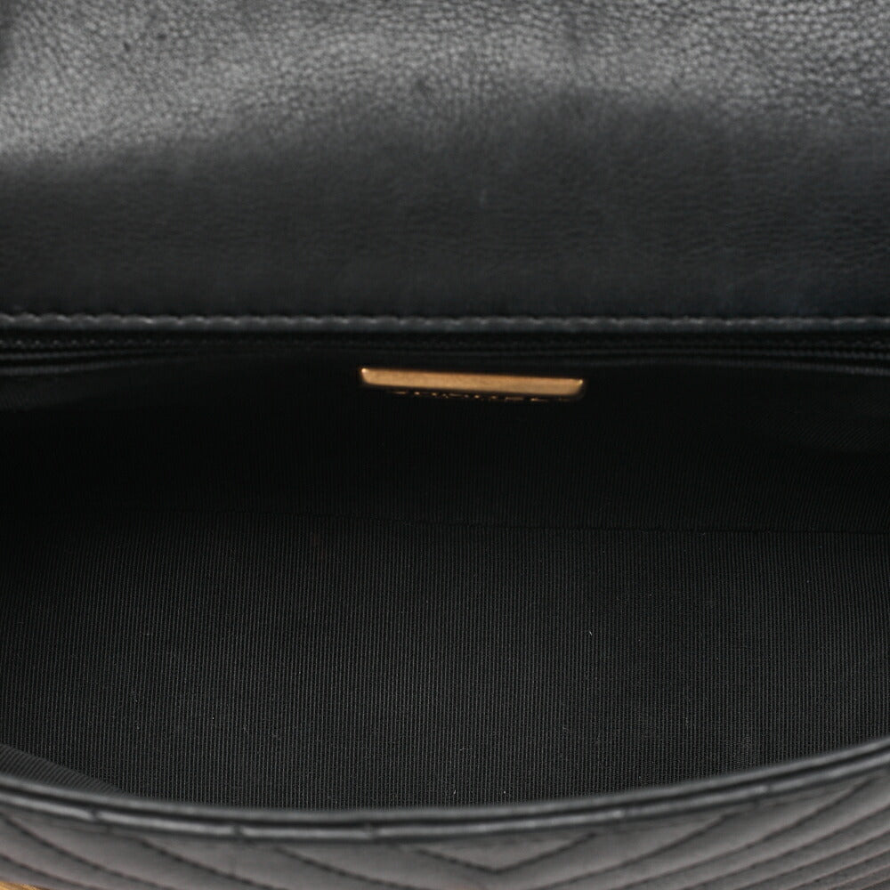CHANEL Lambskin V-Stitch Turn Lock Chain Shoulder Black Gold-Tone Hardware, Pre-Owned