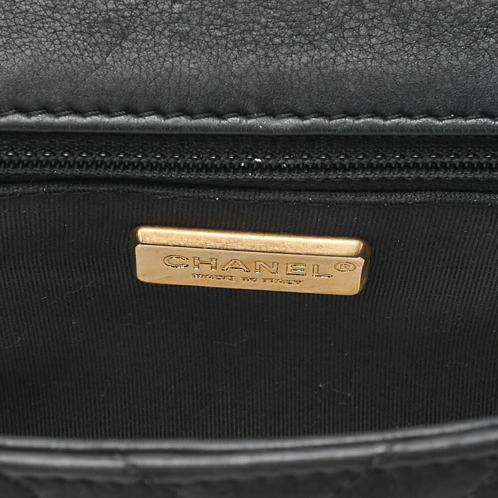 CHANEL Lambskin V-Stitch Turn Lock Chain Shoulder Black Gold-Tone Hardware, Pre-Owned
