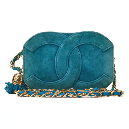 CHANEL Suede Coco Mark Fringe Chain Shoulder Green (Gold Hardware) Ladies' Bag High-End Brand [Used] [Free Shipping]