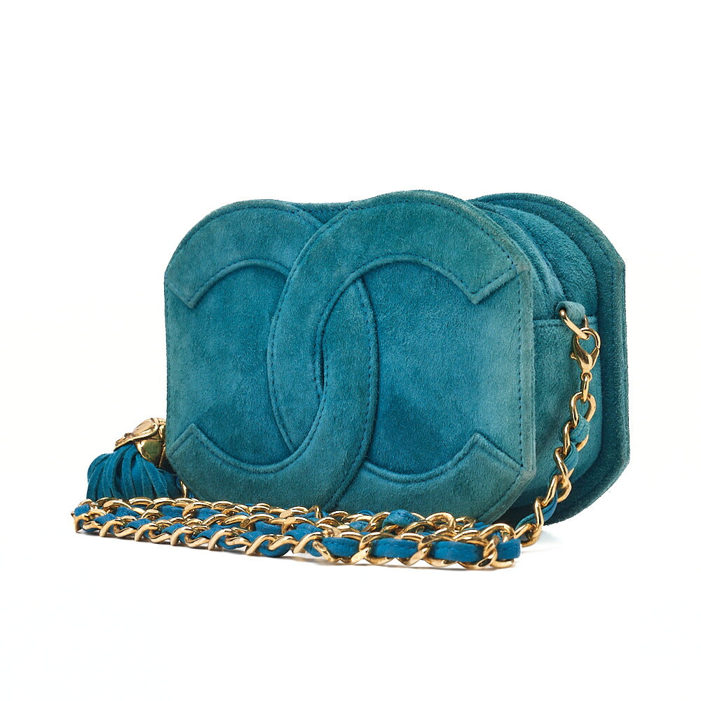 CHANEL Suede Coco Mark Fringe Chain Shoulder Green (Gold Hardware) Ladies' Bag High-End Brand [Used] [Free Shipping]