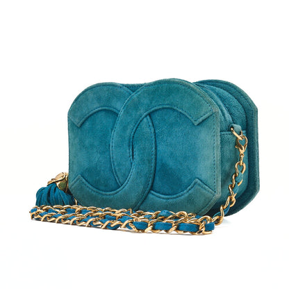 CHANEL Suede Coco Mark Fringe Chain Shoulder Green (Gold Hardware) Ladies' Bag High-End Brand [Used] [Free Shipping]