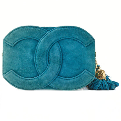 CHANEL Suede Coco Mark Fringe Chain Shoulder Green (Gold Hardware) Ladies' Bag High-End Brand [Used] [Free Shipping]