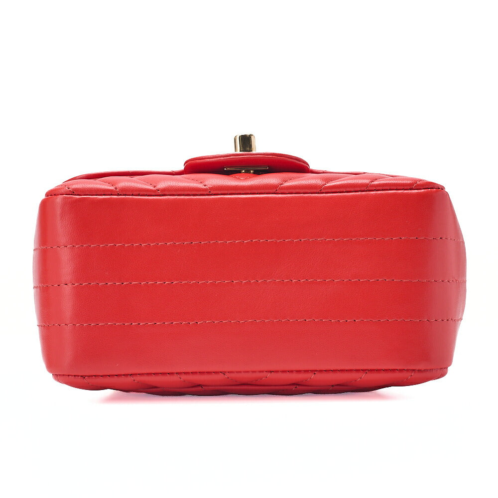 CHANEL Chain Shoulder Bag Mini Matelasse 17cm Lambskin V-Stitch Single Flap Red Gold-Tone Hardware, Pre-Owned
