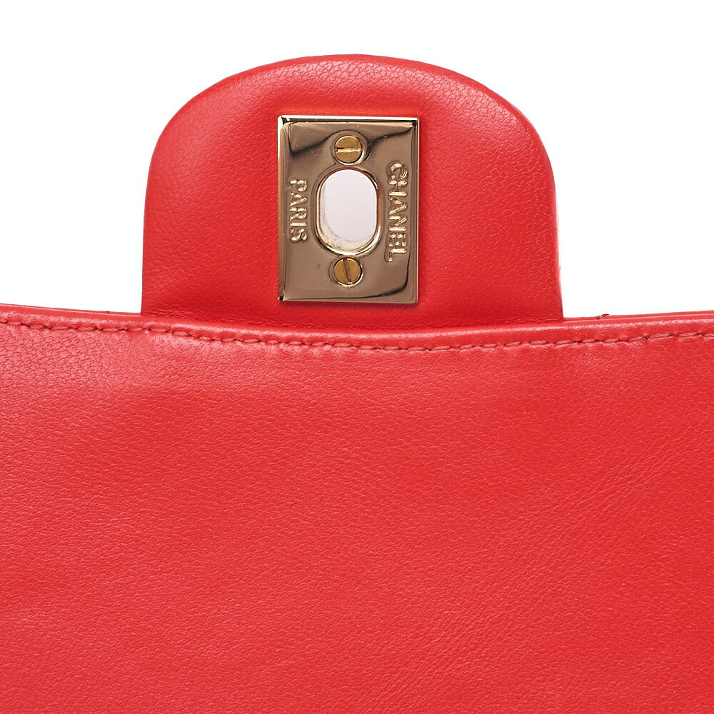 CHANEL Chain Shoulder Bag Mini Matelasse 17cm Lambskin V-Stitch Single Flap Red Gold-Tone Hardware, Pre-Owned