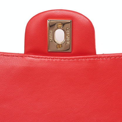CHANEL Chain Shoulder Bag Mini Matelasse 17cm Lambskin V-Stitch Single Flap Red Gold-Tone Hardware, Pre-Owned