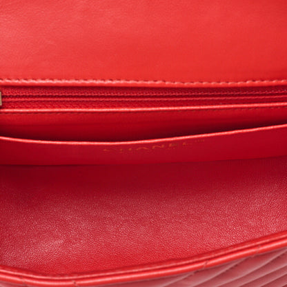 CHANEL Chain Shoulder Bag Mini Matelasse 17cm Lambskin V-Stitch Single Flap Red Gold-Tone Hardware, Pre-Owned