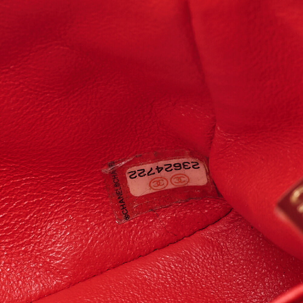CHANEL Chain Shoulder Bag Mini Matelasse 17cm Lambskin V-Stitch Single Flap Red Gold-Tone Hardware, Pre-Owned