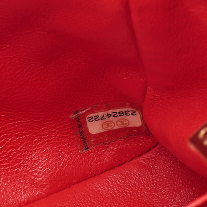 CHANEL Chain Shoulder Bag Mini Matelasse 17cm Lambskin V-Stitch Single Flap Red Gold-Tone Hardware, Pre-Owned