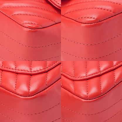 CHANEL Chain Shoulder Bag Mini Matelasse 17cm Lambskin V-Stitch Single Flap Red Gold-Tone Hardware, Pre-Owned