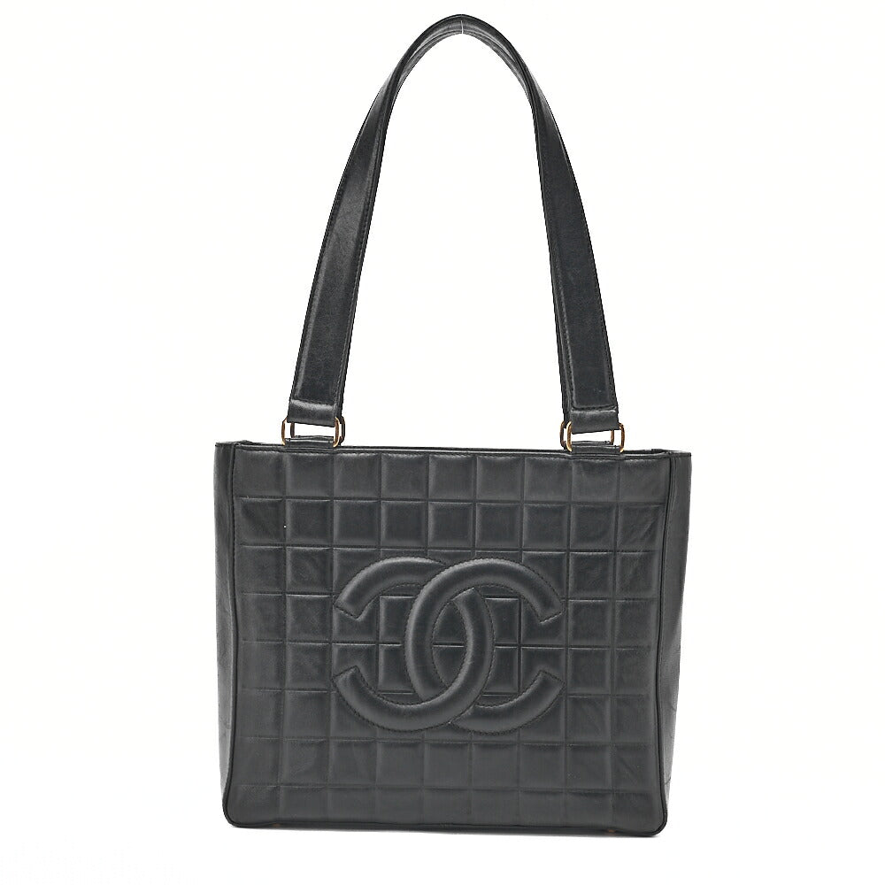 CHANEL Tote Bag Choco Bar Coco Mark Lambskin Black Gold-Tone Hardware, Pre-Owned