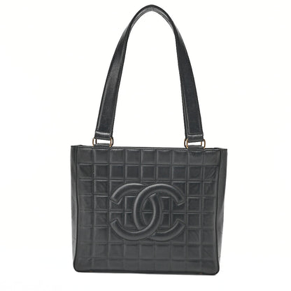 CHANEL Tote Bag Choco Bar Coco Mark Lambskin Black Gold-Tone Hardware, Pre-Owned