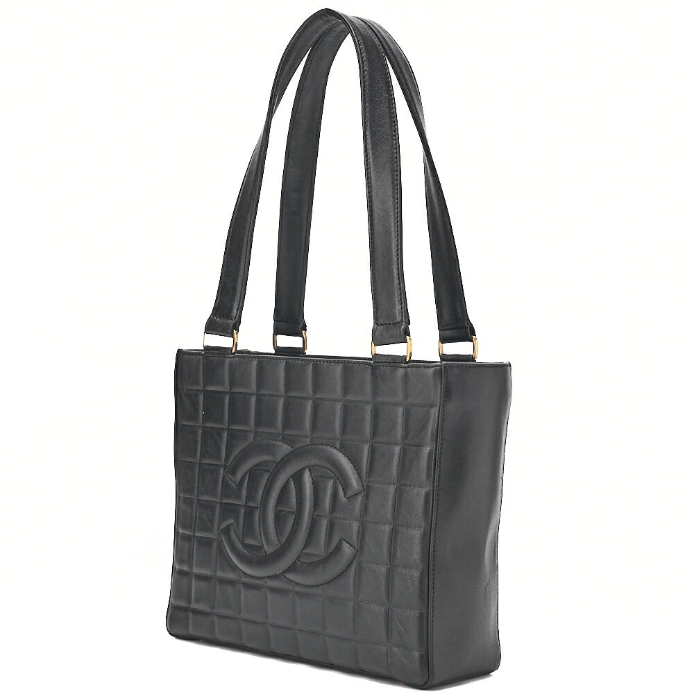 CHANEL Tote Bag Choco Bar Coco Mark Lambskin Black Gold-Tone Hardware, Pre-Owned