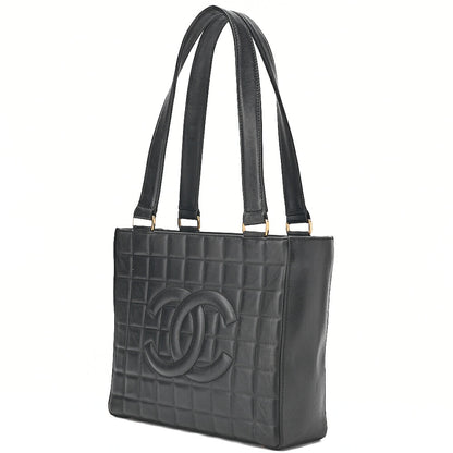 CHANEL Tote Bag Choco Bar Coco Mark Lambskin Black Gold-Tone Hardware, Pre-Owned