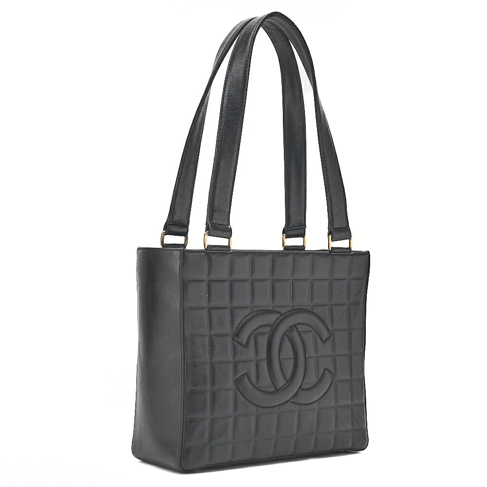 CHANEL Tote Bag Choco Bar Coco Mark Lambskin Black Gold-Tone Hardware, Pre-Owned