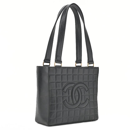 CHANEL Tote Bag Choco Bar Coco Mark Lambskin Black Gold-Tone Hardware, Pre-Owned
