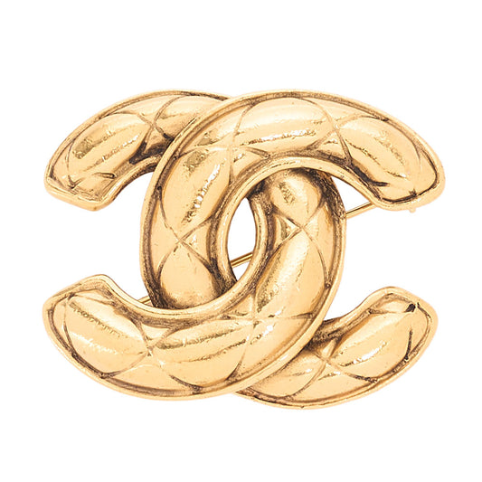 CHANEL Coco Mark Matelasse Brooch GP (Gold Plated) Gold-Tone Hardware, Pre-Owned