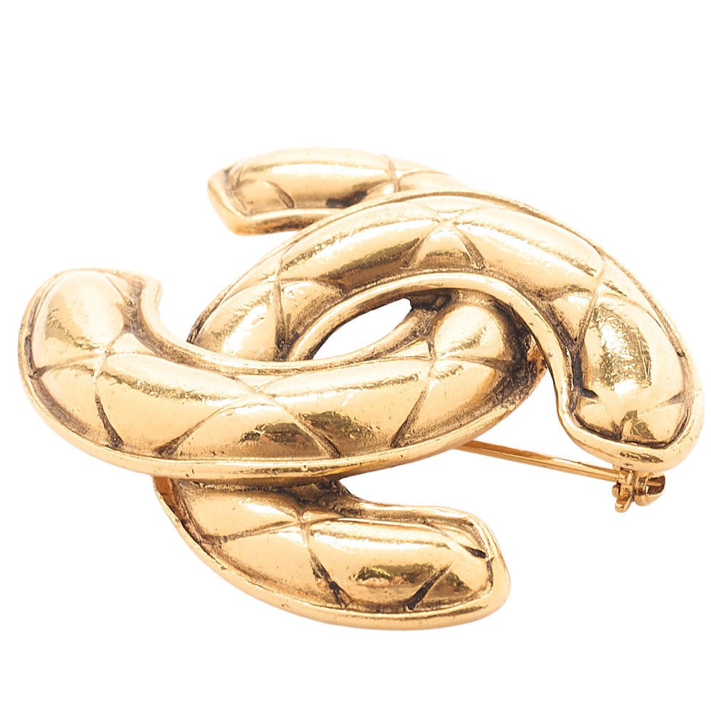 CHANEL Coco Mark Matelasse Brooch GP (Gold Plated) Gold-Tone Hardware, Pre-Owned