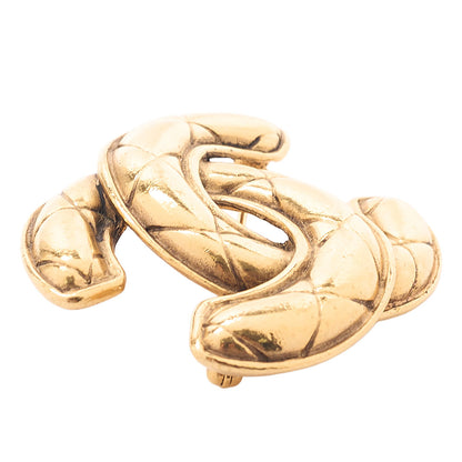CHANEL Coco Mark Matelasse Brooch GP (Gold Plated) Gold-Tone Hardware, Pre-Owned
