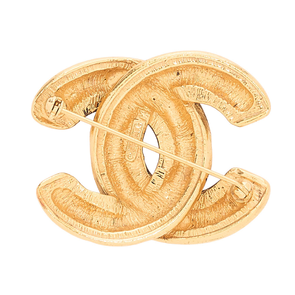 CHANEL Coco Mark Matelasse Brooch GP (Gold Plated) Gold-Tone Hardware, Pre-Owned
