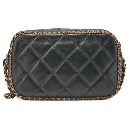 CHANEL Lambskin Luxury Line Coco Mark Chain Shoulder Black Gold-Tone Hardware, Pre-Owned