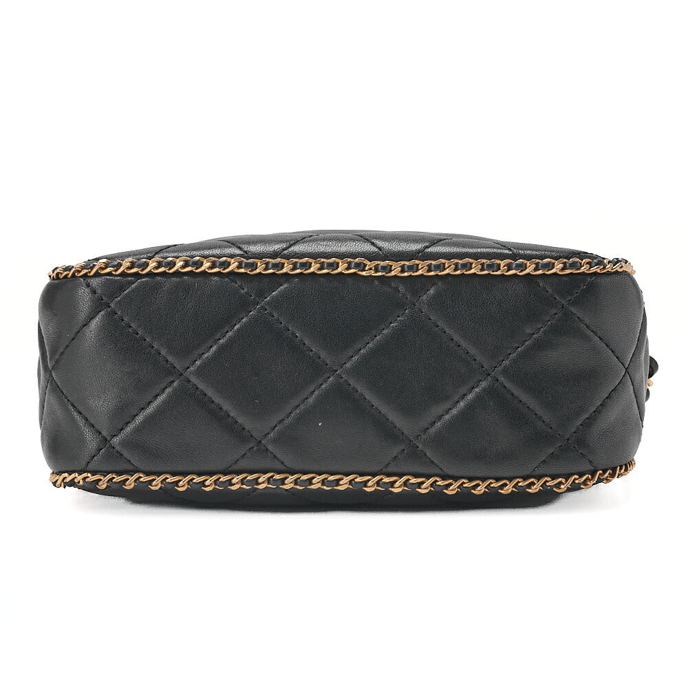 CHANEL Lambskin Luxury Line Coco Mark Chain Shoulder Black Gold-Tone Hardware, Pre-Owned