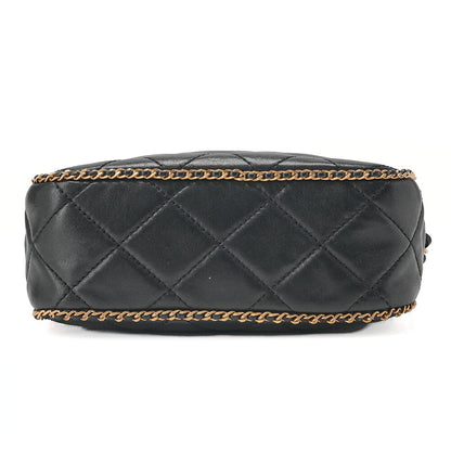 CHANEL Lambskin Luxury Line Coco Mark Chain Shoulder Black Gold-Tone Hardware, Pre-Owned