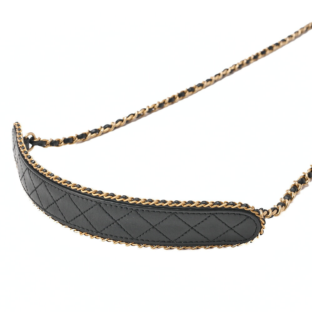 CHANEL Lambskin Luxury Line Coco Mark Chain Shoulder Black Gold-Tone Hardware, Pre-Owned