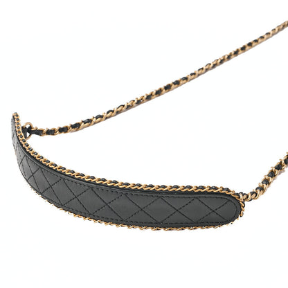CHANEL Lambskin Luxury Line Coco Mark Chain Shoulder Black Gold-Tone Hardware, Pre-Owned