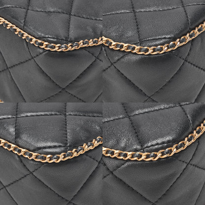 CHANEL Lambskin Luxury Line Coco Mark Chain Shoulder Black Gold-Tone Hardware, Pre-Owned