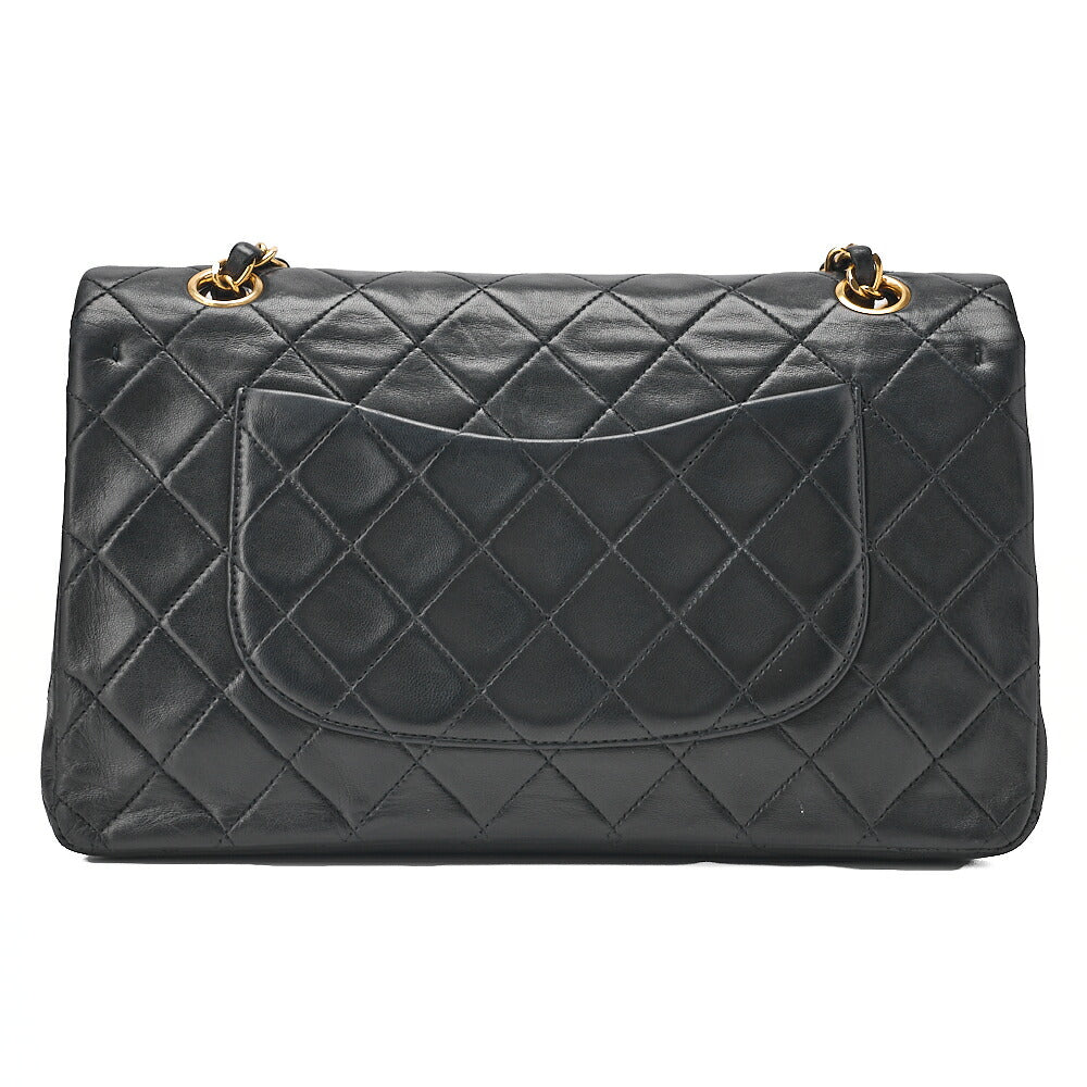 CHANEL Lambskin Matelasse 25cm Double Flap Chain Shoulder Black Gold-Tone Hardware, Pre-Owned