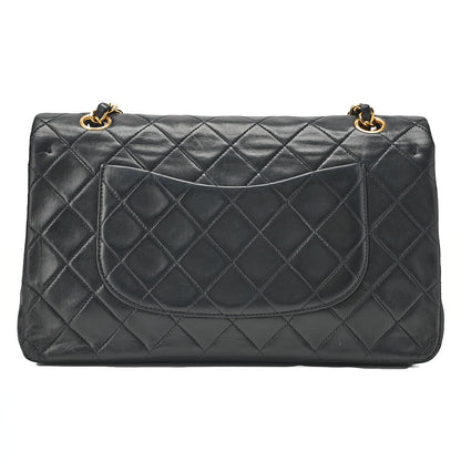 CHANEL Lambskin Matelasse 25cm Double Flap Chain Shoulder Black Gold-Tone Hardware, Pre-Owned