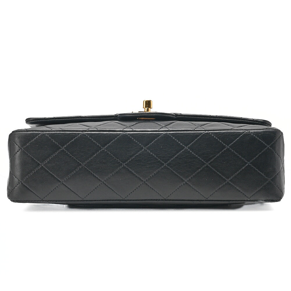 CHANEL Lambskin Matelasse 25cm Double Flap Chain Shoulder Black Gold-Tone Hardware, Pre-Owned