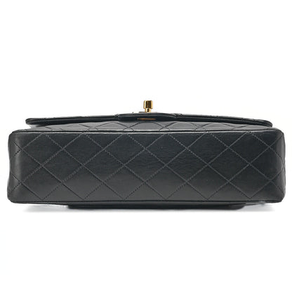 CHANEL Lambskin Matelasse 25cm Double Flap Chain Shoulder Black Gold-Tone Hardware, Pre-Owned