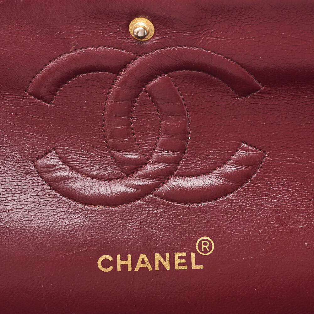 CHANEL Lambskin Matelasse 25cm Double Flap Chain Shoulder Black Gold-Tone Hardware, Pre-Owned