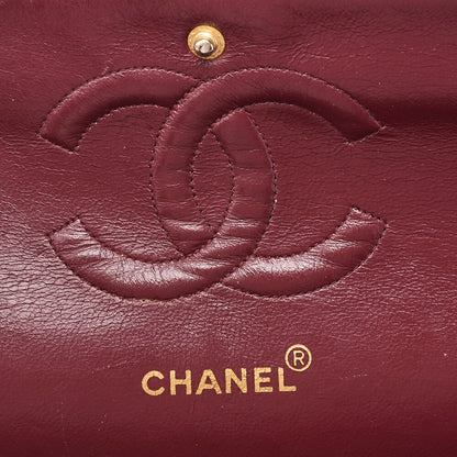 CHANEL Lambskin Matelasse 25cm Double Flap Chain Shoulder Black Gold-Tone Hardware, Pre-Owned