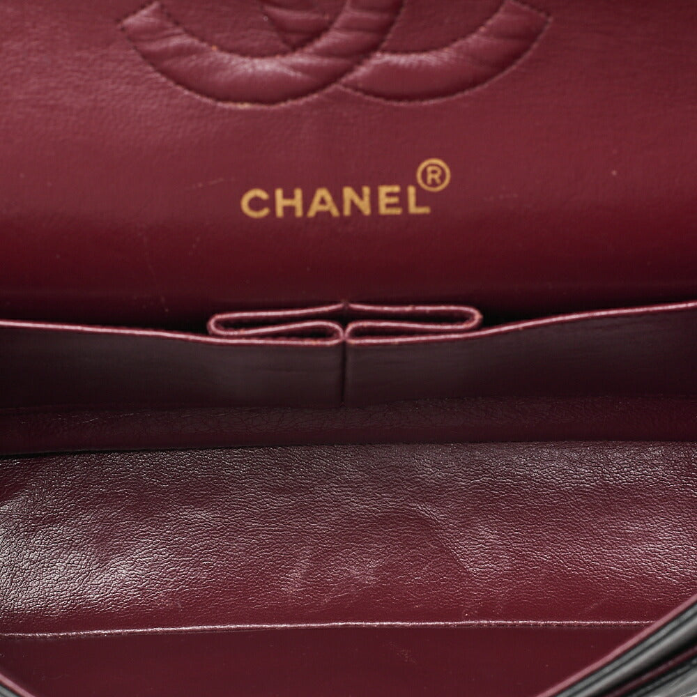 CHANEL Lambskin Matelasse 25cm Double Flap Chain Shoulder Black Gold-Tone Hardware, Pre-Owned