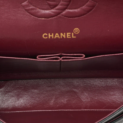 CHANEL Lambskin Matelasse 25cm Double Flap Chain Shoulder Black Gold-Tone Hardware, Pre-Owned