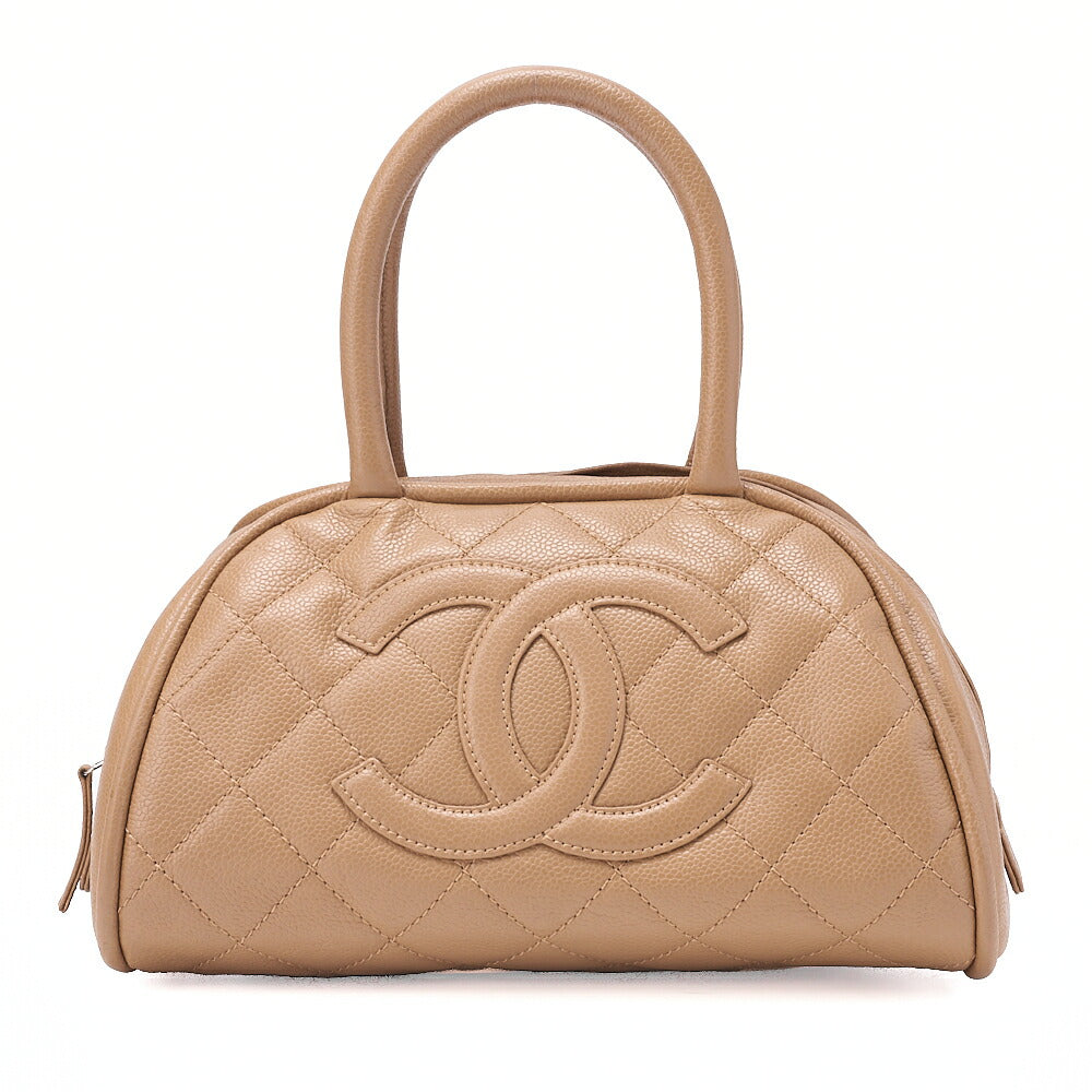 CHANEL Caviar Skin Matelasse Boring Bag Beige Silver-Tone Hardware, Pre-Owned