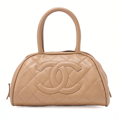 CHANEL Caviar Skin Matelasse Boring Bag Beige Silver-Tone Hardware, Pre-Owned