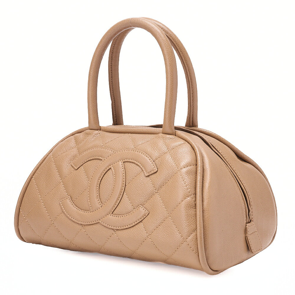 CHANEL Caviar Skin Matelasse Boring Bag Beige Silver-Tone Hardware, Pre-Owned