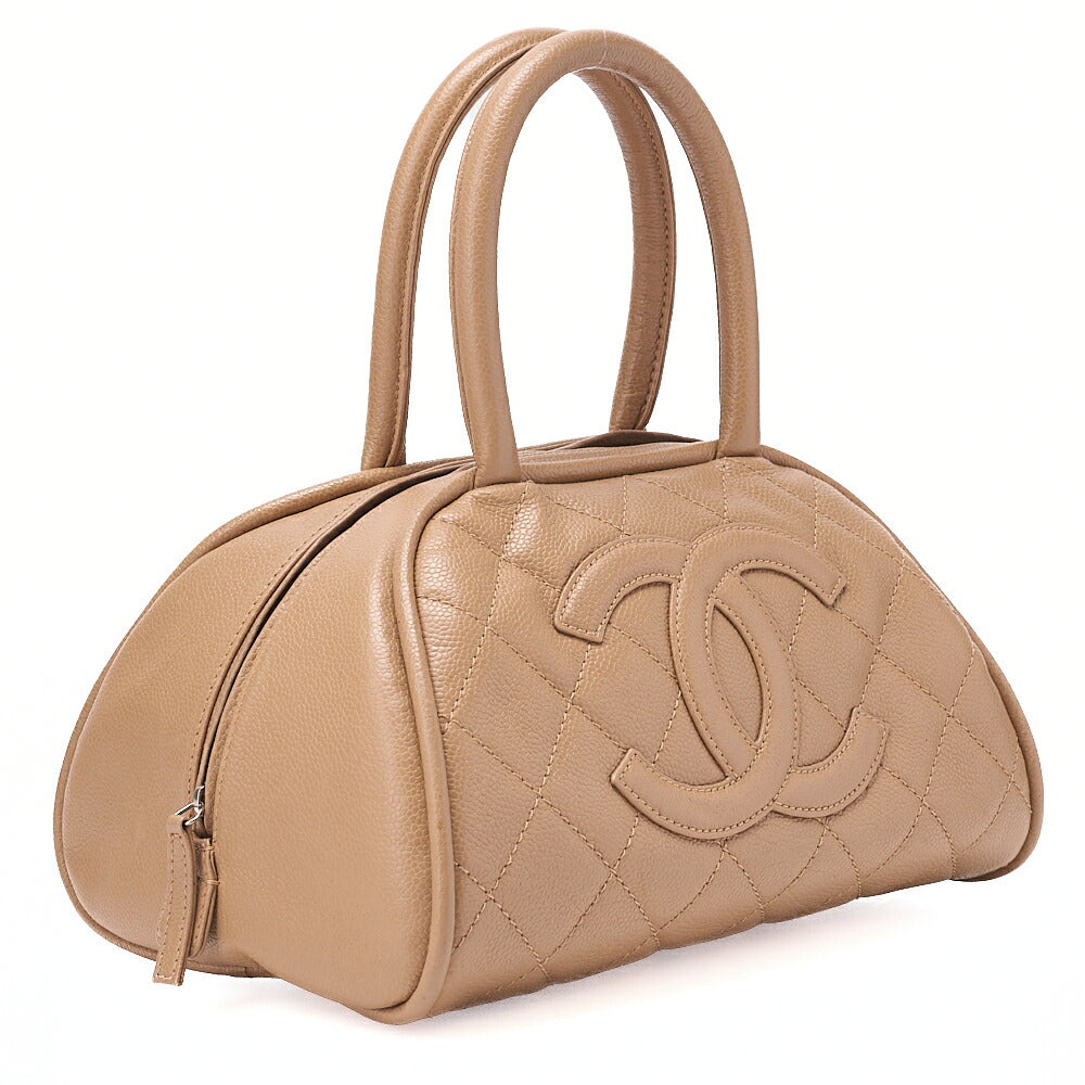 CHANEL Caviar Skin Matelasse Boring Bag Beige Silver-Tone Hardware, Pre-Owned
