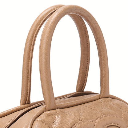 CHANEL Caviar Skin Matelasse Boring Bag Beige Silver-Tone Hardware, Pre-Owned
