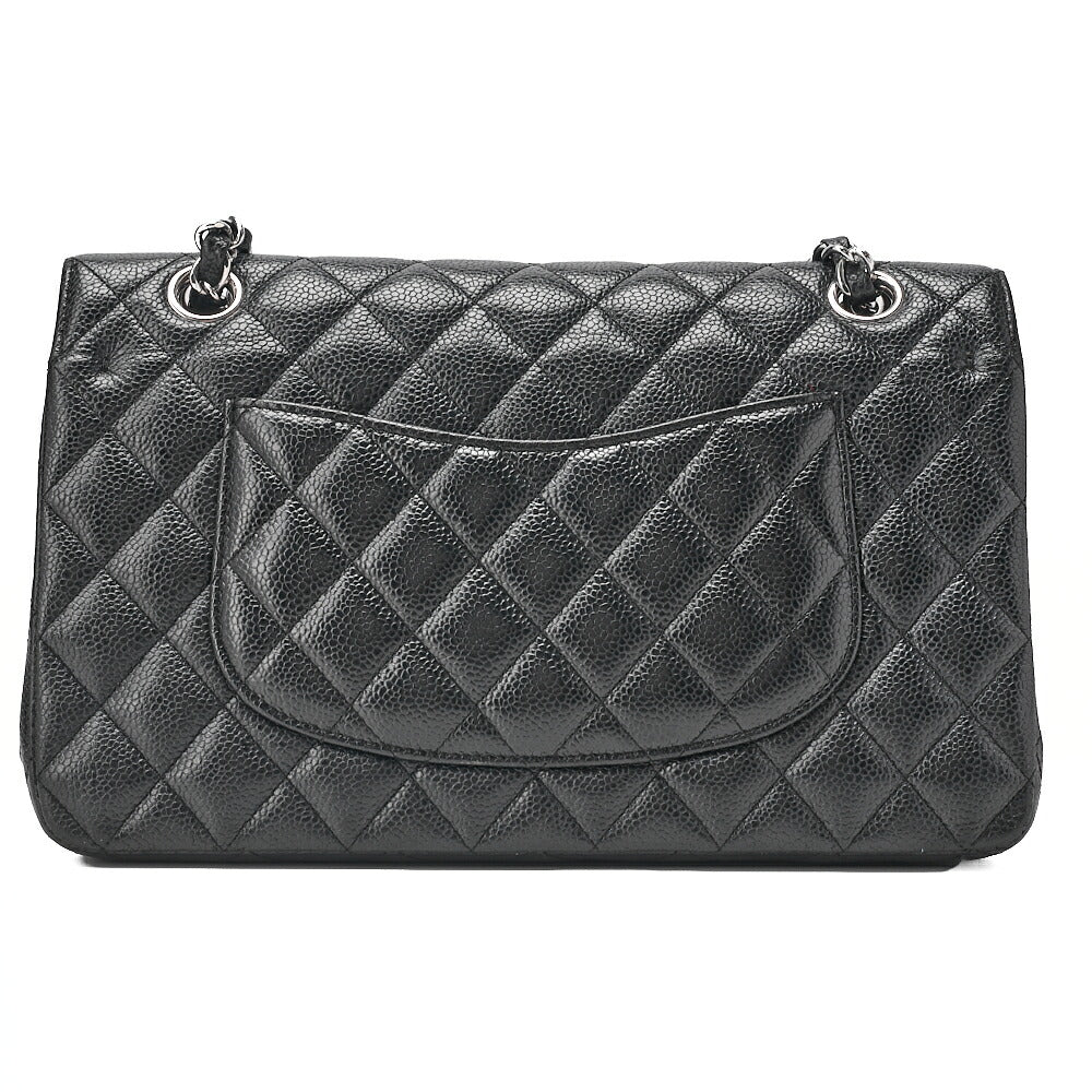 CHANEL Caviar Skin Matelasse 25cm Double Flap Chain Shoulder Black Silver-Tone Hardware, Pre-Owned